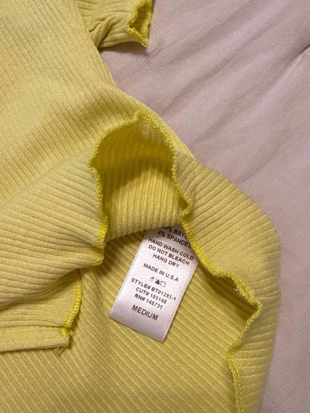 Blue Blush Yellow Ribbed Button-Front Cropped Top - Picture 3 of 3